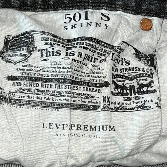 LEVI'S BIG E 501's Skinny - Faded Black Wash - Premium Denim - W26 L 28 - Picture 16 of 16